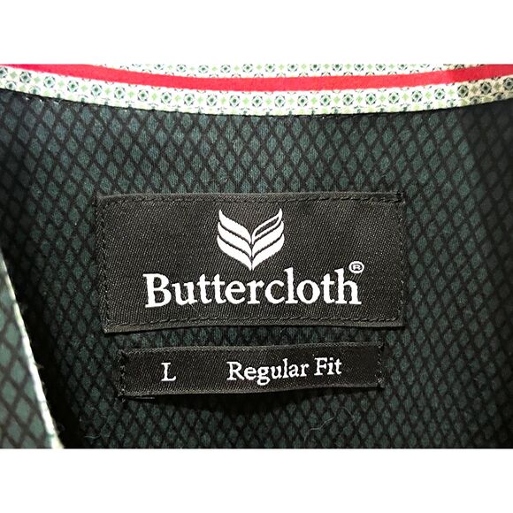 Buttercloth Green Black Regular Fit Button Up Shirt Top   Mens Size Large - Picture 4 of 10